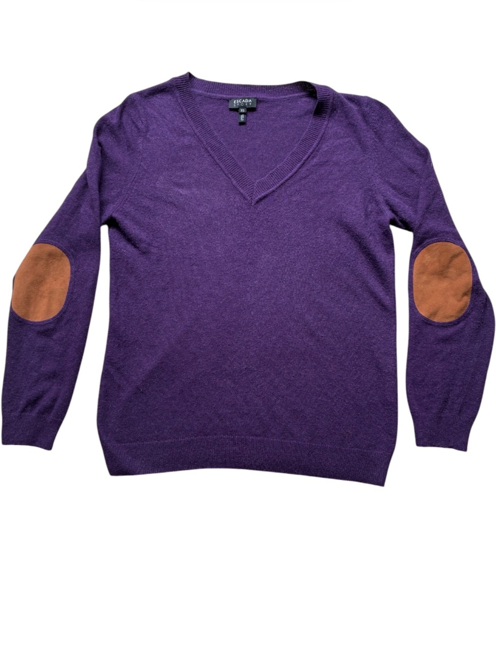 Escada Sport Women's Purple V-Neck Sweater Elbow Patches Size XS